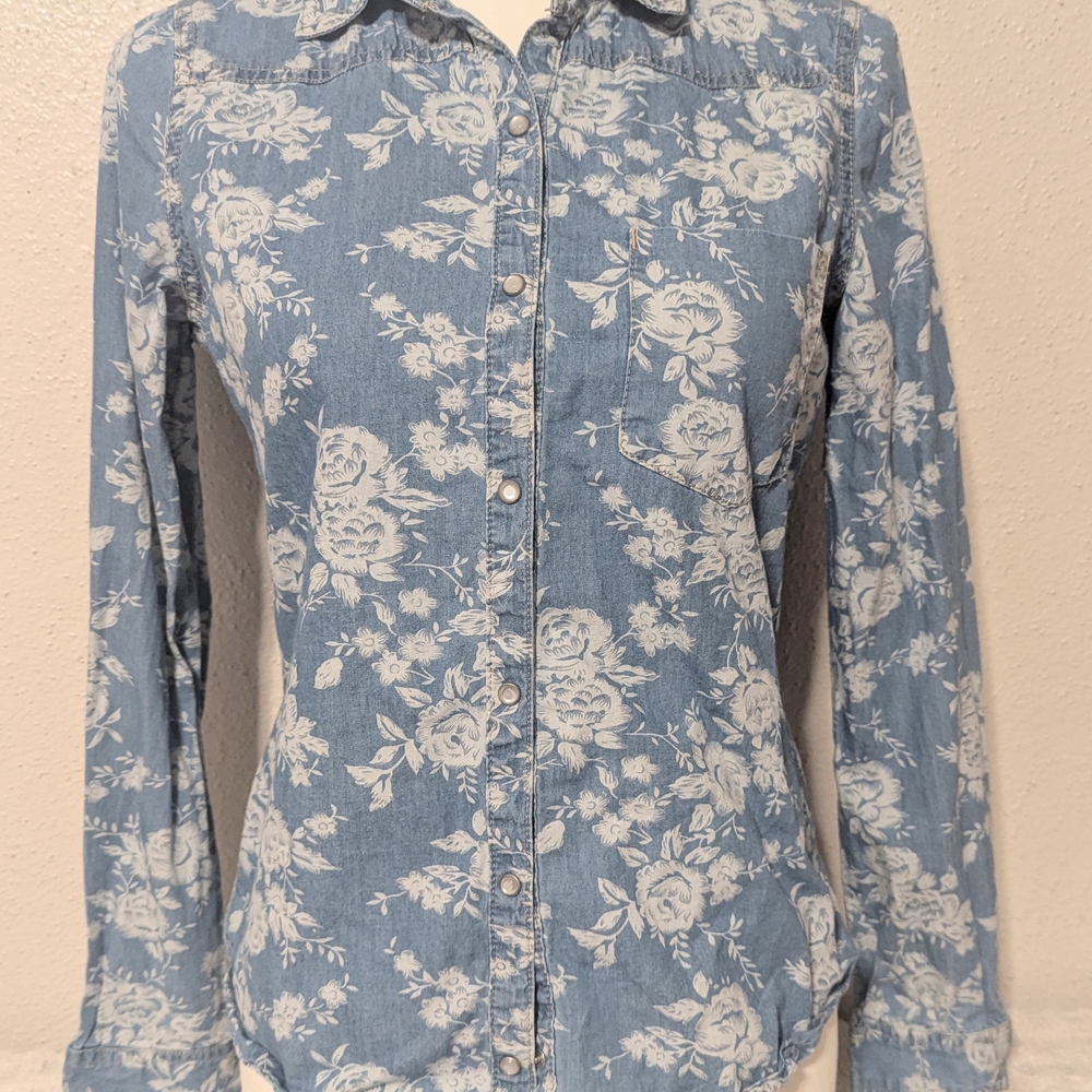 Floral Denim Button Down Shirt